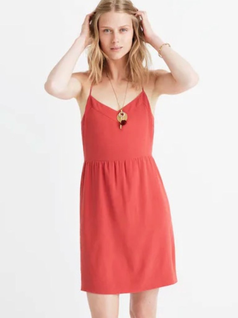 Madewell Silk Sunlight Racerback Lined Spaghetti Strap Cami Mini Dress Pink, 10